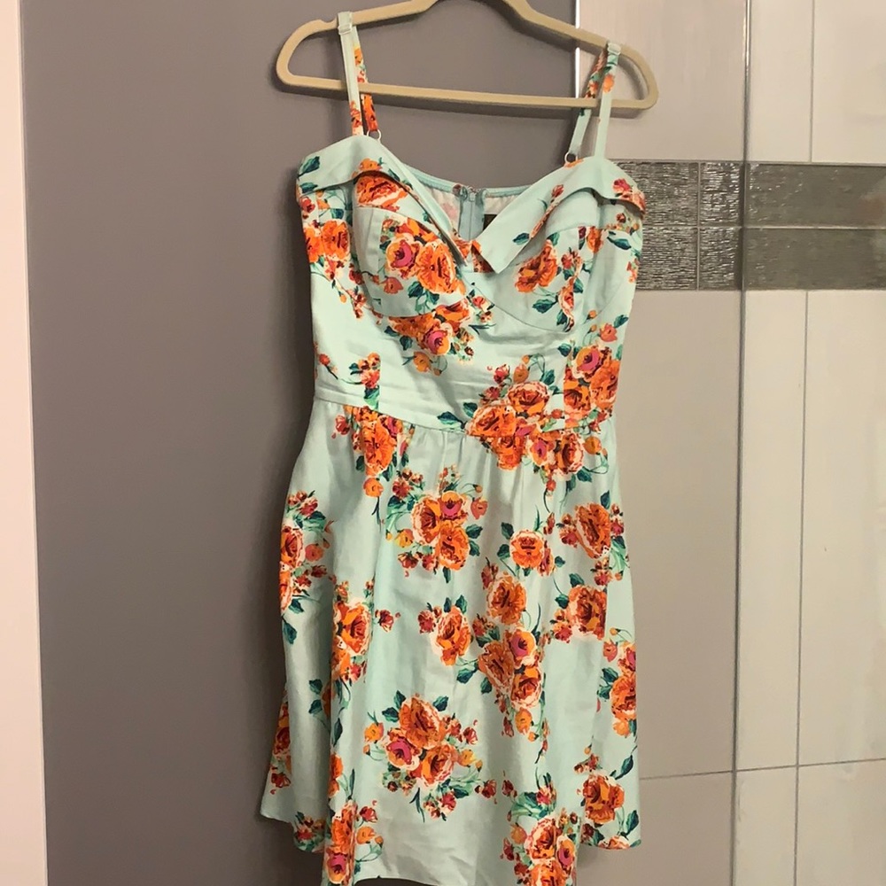 Floral Mint A-Line Sundress - Orange Rose Print